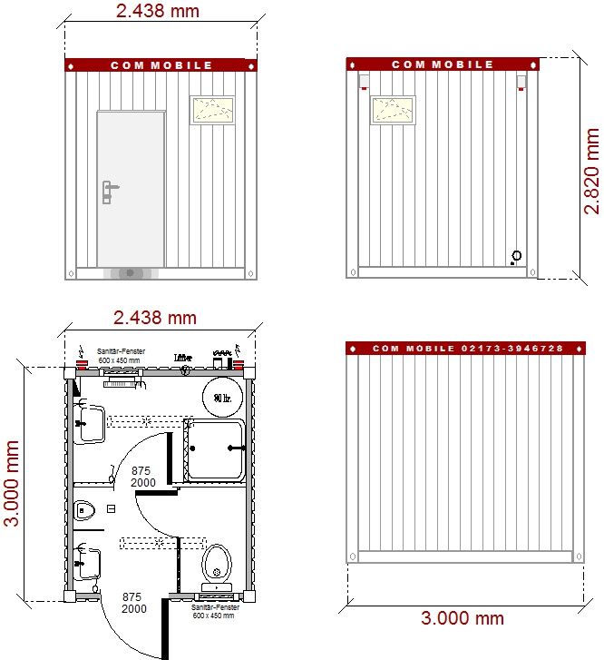 Sanitär-Mietkleincontainer Kombi